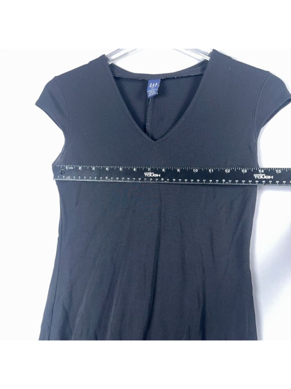 Gap Maxi Dress Size XS Black Cap Sleeve V-Neck Straight Hem - Picture 10 of 12